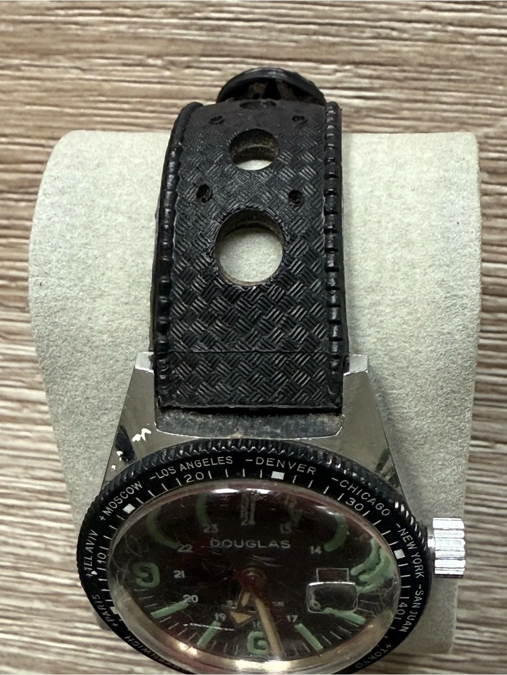 1960s Douglas Vintage Pilot Style Watch — Black Dial with Green Accents (parts)